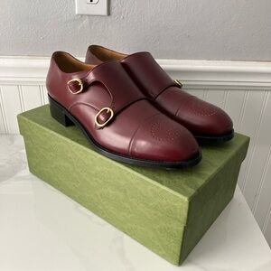 Gucci Burgundy Double Monk Strap Shoes